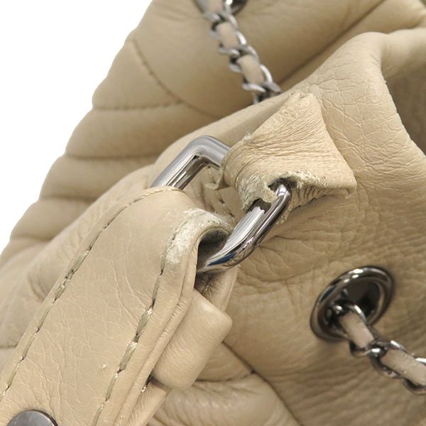 Chanel 2way Bag Chevron Draw String Bag Leather Beige Gunmetal Hardware Coco