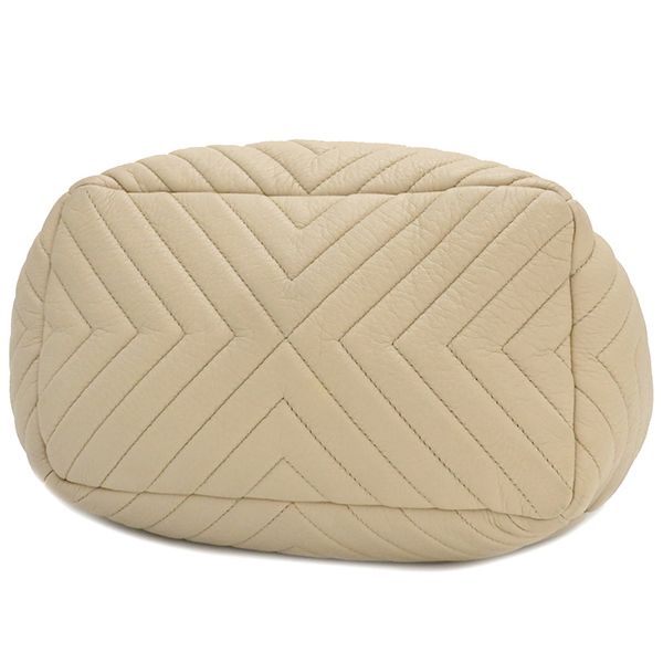 Chanel 2way Bag Chevron Draw String Bag Leather Beige Gunmetal Hardware Coco