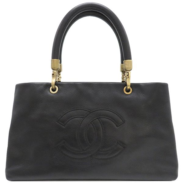 Chanel Handbag Coco Mark Tote Bag Caviar Skin Black Mattogo Old Hardware Black
