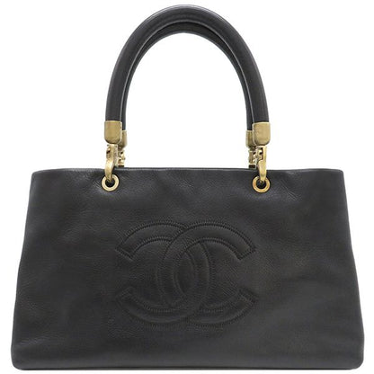 Chanel Handbag Coco Mark Tote Bag Caviar Skin Black Mattogo Old Hardware Black