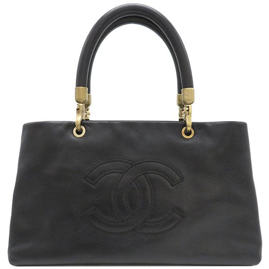 Chanel Handbag Coco Mark Tote Bag Caviar Skin Black Mattogo Old Hardware Black