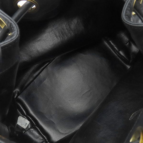 Chanel Shoulder Bag Draw String Shoulder Bag Lambskin Black Gold Hardware Black