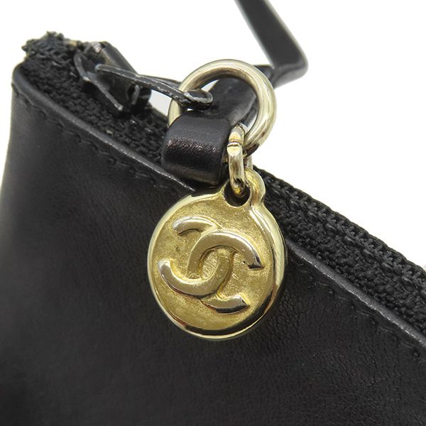 Chanel Shoulder Bag Draw String Shoulder Bag Lambskin Black Gold Hardware Black