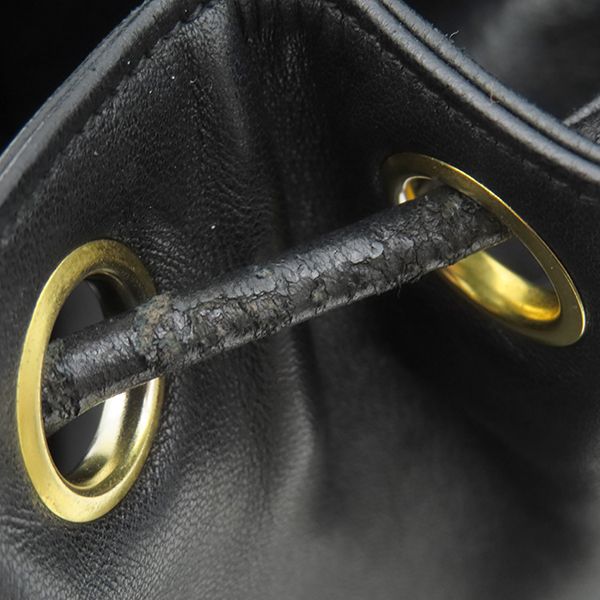 Chanel Shoulder Bag Draw String Shoulder Bag Lambskin Black Gold Hardware Black