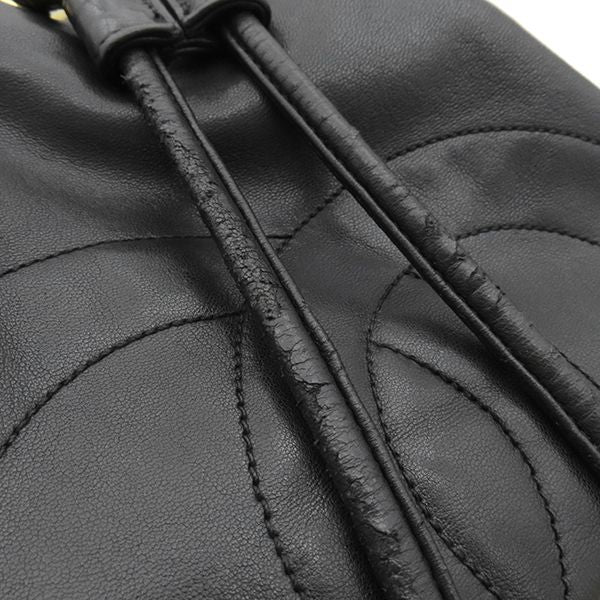 Chanel Shoulder Bag Draw String Shoulder Bag Lambskin Black Gold Hardware Black