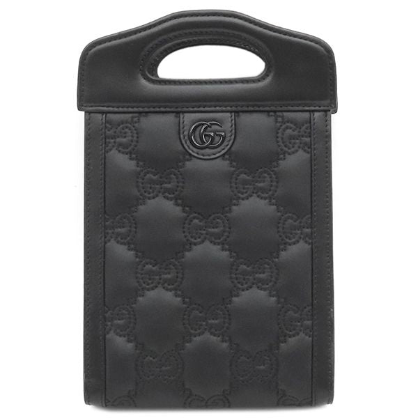 Gucci 2way Bag Ggmatelasse Top Handle Leather Nylon Black Silver Hardware Black