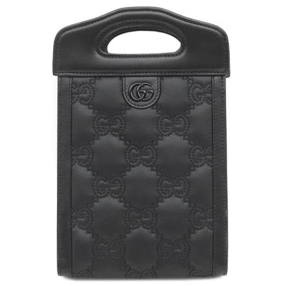 Gucci 2way Bag Ggmatelasse Top Handle Leather Nylon Black Silver Hardware Black