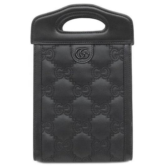 Gucci 2way Bag Ggmatelasse Top Handle Leather Nylon Black Silver Hardware Black