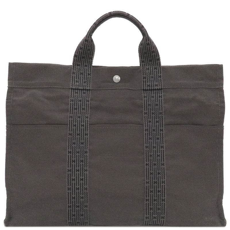 Hermes Tote Bag Her Line Tote MM Canvas Gray Silver Hardware Key and Cadena