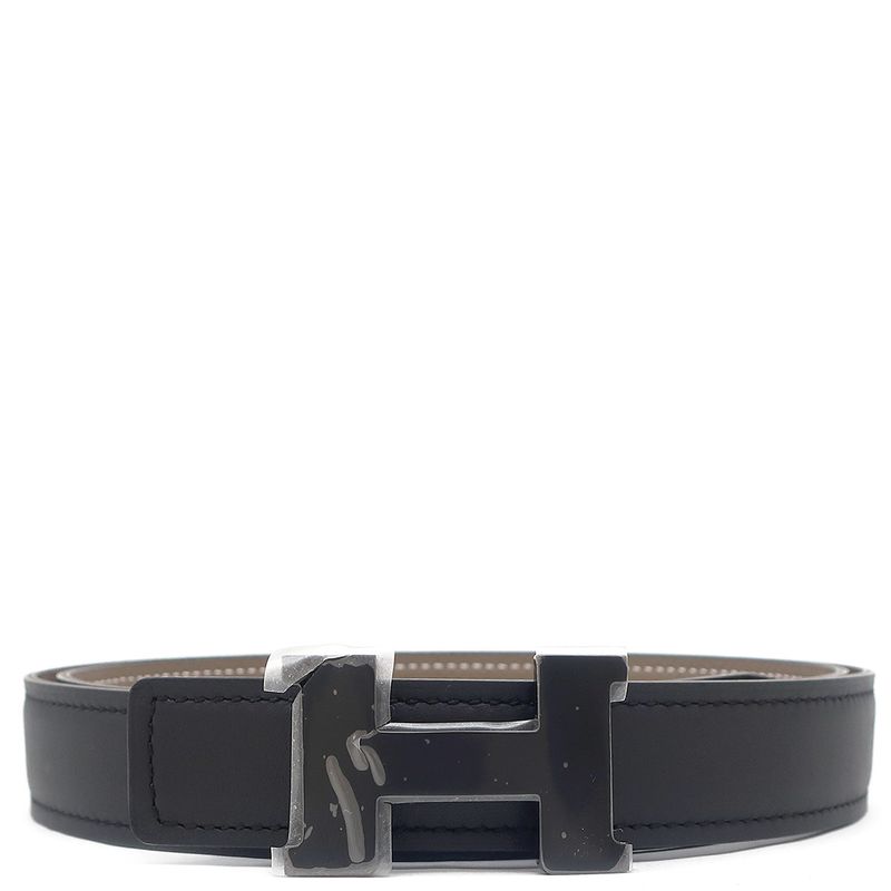 Hermes Belt Constance H #85 Swift Vaux Epson Black and Etoupe #85 Never Used H