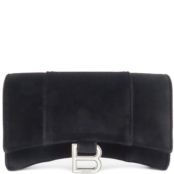 Balenciaga Chain Wallet Hourglass Velvet Black Silver Hardware Black Chain