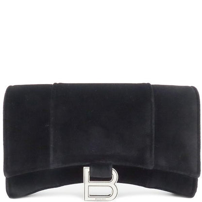 Balenciaga Chain Wallet Hourglass Velvet Black Silver Hardware Black Chain