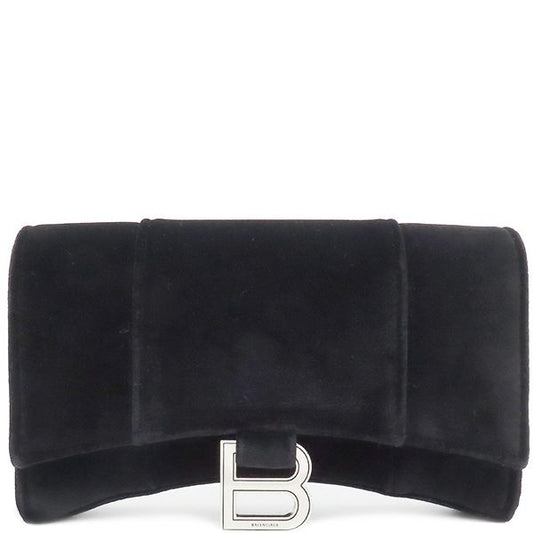Balenciaga Chain Wallet Hourglass Velvet Black Silver Hardware Black Chain