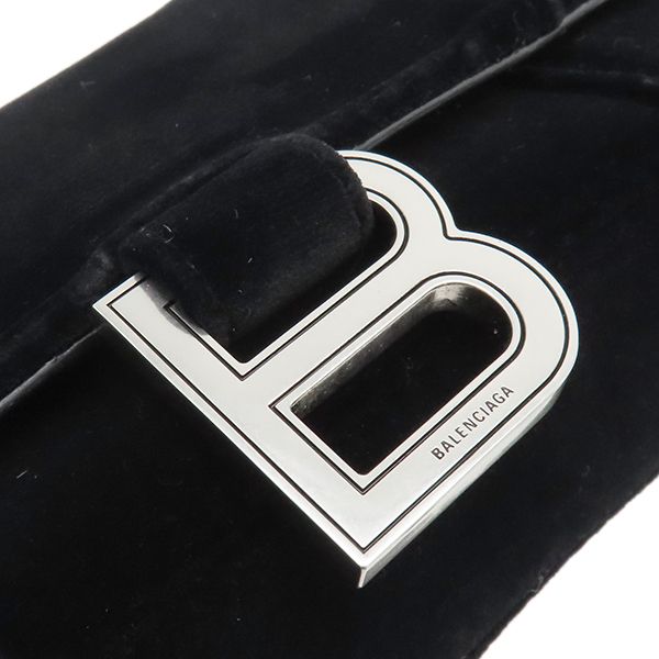 Balenciaga Chain Wallet Hourglass Velvet Black Silver Hardware Black Chain