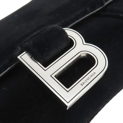 Balenciaga Chain Wallet Hourglass Velvet Black Silver Hardware Black Chain