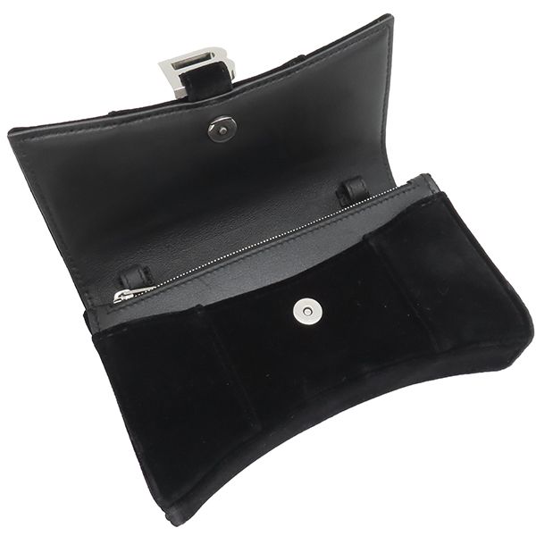 Balenciaga Chain Wallet Hourglass Velvet Black Silver Hardware Black Chain