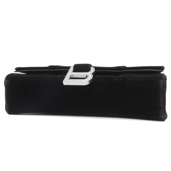 Balenciaga Chain Wallet Hourglass Velvet Black Silver Hardware Black Chain