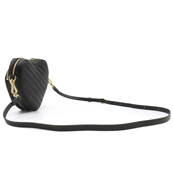 Gucci Shoulder Bag Interlocking G Heart Shoulder Leather Black Gold Hardware
