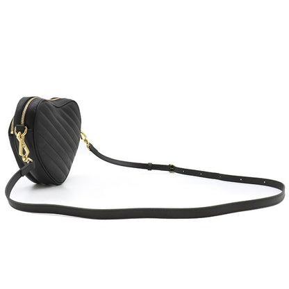 Gucci Shoulder Bag Interlocking G Heart Shoulder Leather Black Gold Hardware