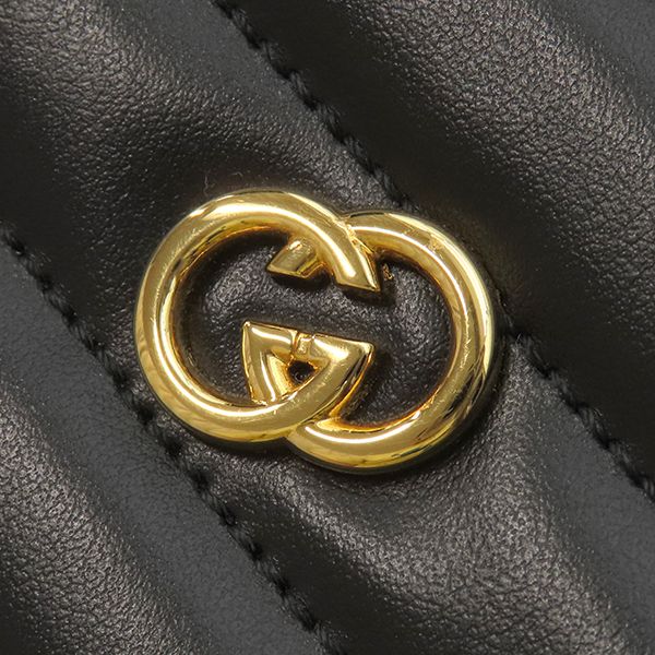 Gucci Shoulder Bag Interlocking G Heart Shoulder Leather Black Gold Hardware