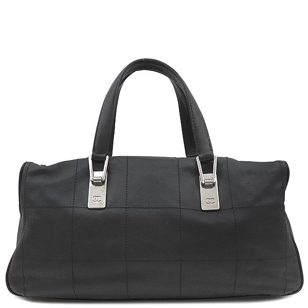 Chanel Handbag Choco Bar Leather Black Silver Hardware Black Boston 91*****