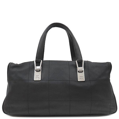 Chanel Handbag Choco Bar Leather Black Silver Hardware Black Boston 91*****