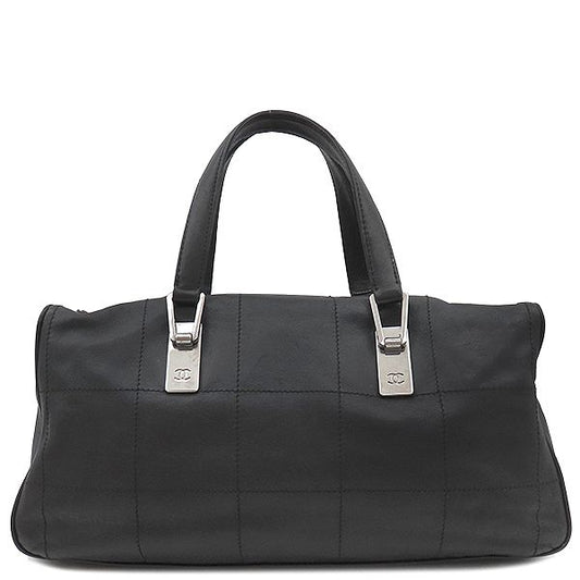 Chanel Handbag Choco Bar Leather Black Silver Hardware Black Boston 91*****