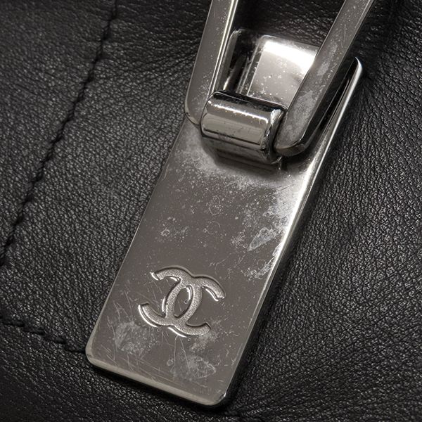 Chanel Handbag Choco Bar Leather Black Silver Hardware Black Boston 91*****