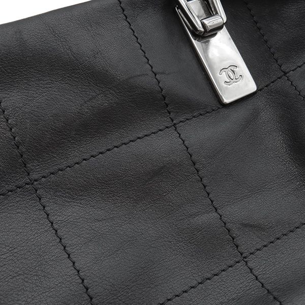 Chanel Handbag Choco Bar Leather Black Silver Hardware Black Boston 91*****