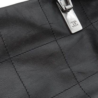 Chanel Handbag Choco Bar Leather Black Silver Hardware Black Boston 91*****