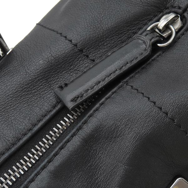 Chanel Handbag Choco Bar Leather Black Silver Hardware Black Boston 91*****