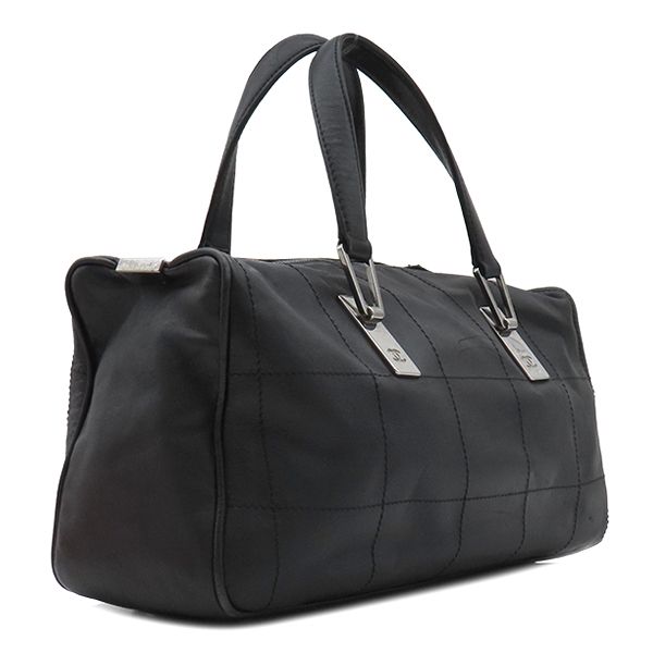 Chanel Handbag Choco Bar Leather Black Silver Hardware Black Boston 91*****