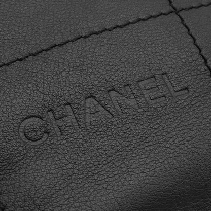 Chanel Handbag Choco Bar Leather Black Silver Hardware Black Boston 91*****