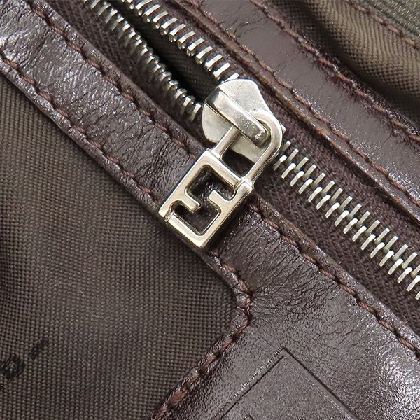 Fendi Handbag Zucca Canvas Leather Brown and Dark Brown Silver Hardware Brown