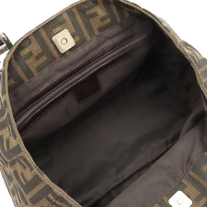 Fendi Handbag Zucca Canvas Leather Brown and Dark Brown Silver Hardware Brown