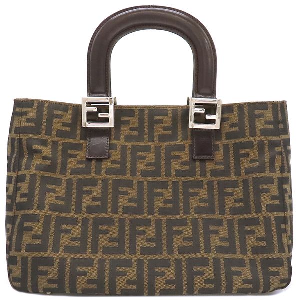 Fendi Handbag Zucca Canvas Leather Brown and Dark Brown Silver Hardware Brown