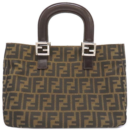 Fendi Handbag Zucca Canvas Leather Brown and Dark Brown Silver Hardware Brown