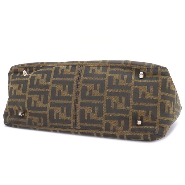 Fendi Handbag Zucca Canvas Leather Brown and Dark Brown Silver Hardware Brown