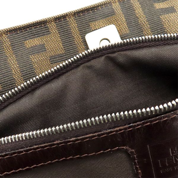 Fendi Handbag Zucca Canvas Leather Brown and Dark Brown Silver Hardware Brown