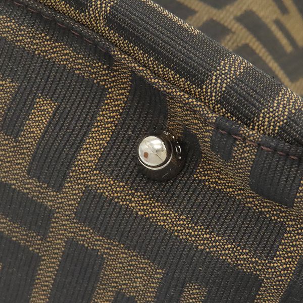 Fendi Handbag Zucca Canvas Leather Brown and Dark Brown Silver Hardware Brown