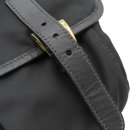 Prada Shoulder Bag Metal Logo Nylon Leather Black Gold Hardware Black Bt0687