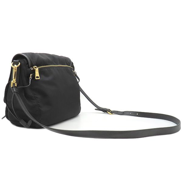 Prada Shoulder Bag Metal Logo Nylon Leather Black Gold Hardware Black Bt0687