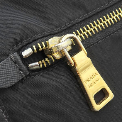 Prada Shoulder Bag Metal Logo Nylon Leather Black Gold Hardware Black Bt0687