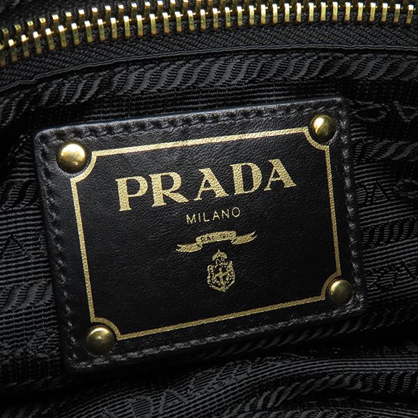 Prada Shoulder Bag Metal Logo Nylon Leather Black Gold Hardware Black Bt0687