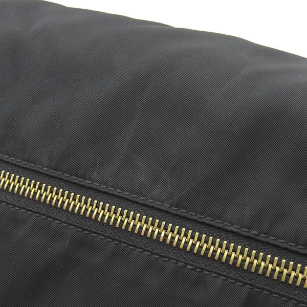 Prada Shoulder Bag Metal Logo Nylon Leather Black Gold Hardware Black Bt0687