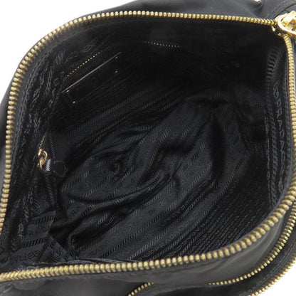 Prada Shoulder Bag Metal Logo Nylon Leather Black Gold Hardware Black Bt0687