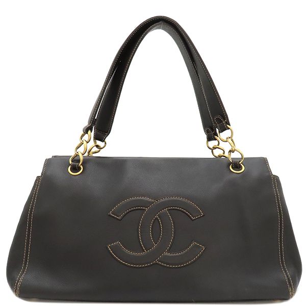 Chanel Handbag Coco Mark Tote Leather Dark Brown Mattogo Old Hardware Brown