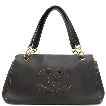 Chanel Handbag Coco Mark Tote Leather Dark Brown Mattogo Old Hardware Brown