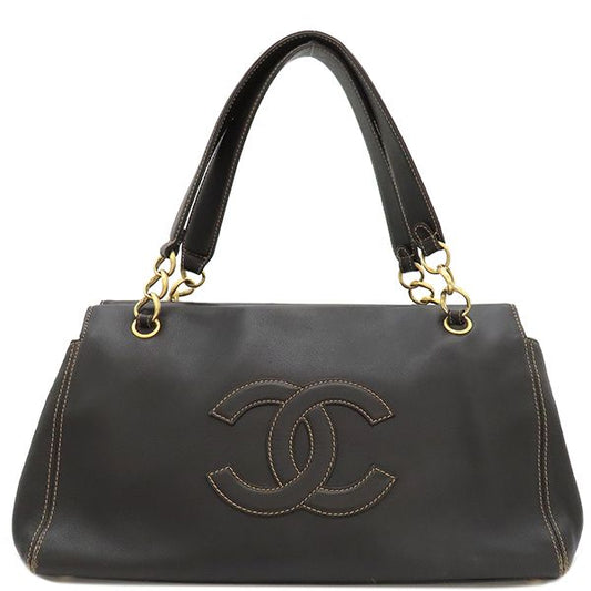 Chanel Handbag Coco Mark Tote Leather Dark Brown Mattogo Old Hardware Brown