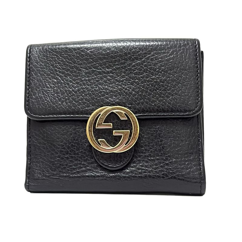 Gucci W Hook Wallet Interlocking G 615525 Black Leather